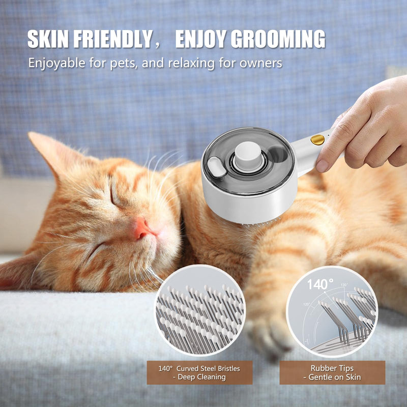 Cloud Care Cat Brush for Indoor Cat Steam Brush for Shedding Spritz Defur Comb for Cats Dogs Steam Brushes for Long Short Hair Cats Dogs Pet Steam Brushes for Massage Grooming Self-Cleaning White