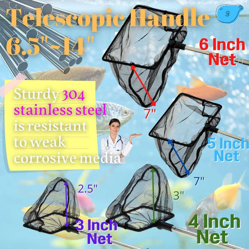 Aquarium Betta Fish Net Protect Delicate Fin, Soft Fine Deep Mesh Scooper w/Sturdy Extendable 7~14 Inch Stainless Steel Long Handle for Shrimp Fish Tank Small Pond & Pool 5 Inch aquarium net - PawsPlanet Australia