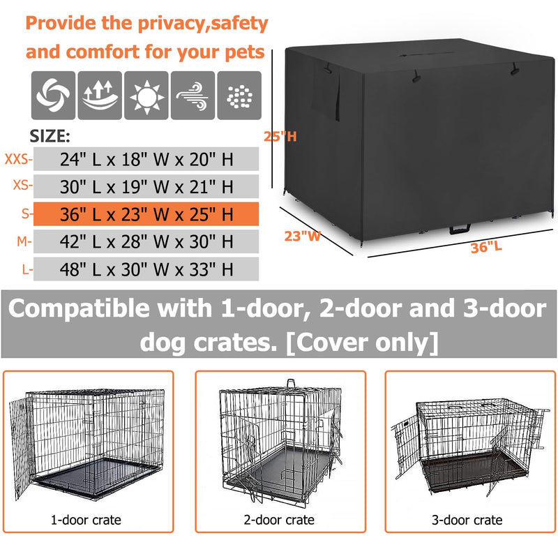 36 Inch Wire Dog Crate Cover,Durable Windproof Privacy Polyester Pet Kennel Covers,Breathable Blackout Cover for 1/2/3 Door Dog Cage. (36" L x 23" W x 25" H,Black) 36" L x23" W x 25" H Black