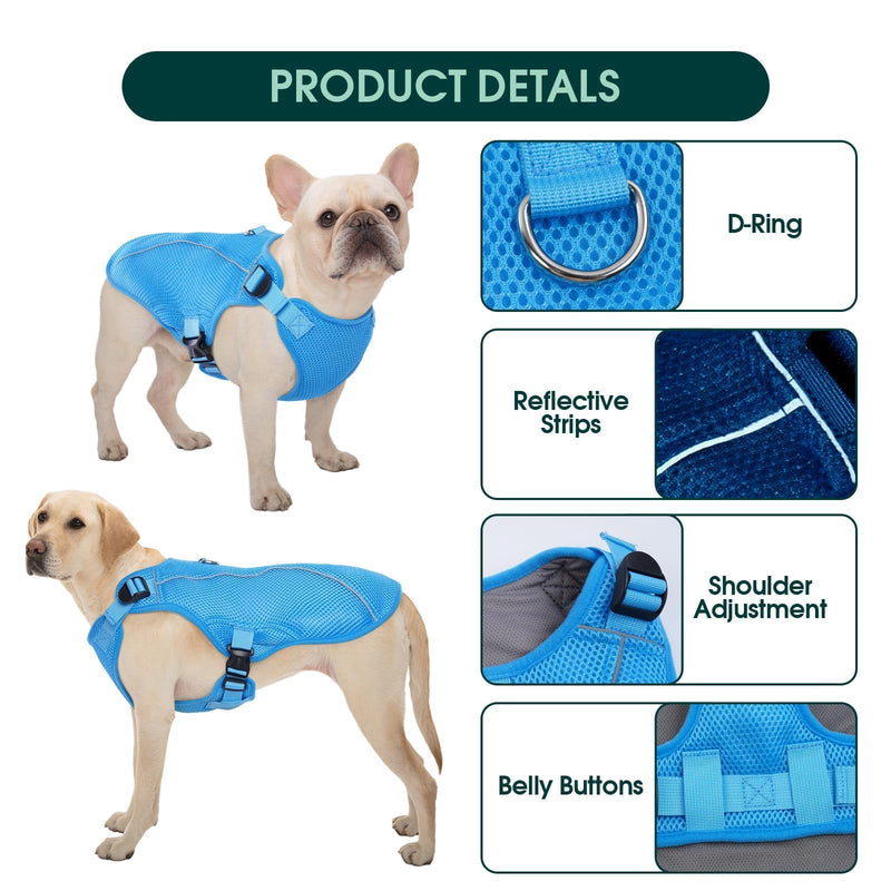 Kuoser Dog Cooling Vest Harness, Small Puppy Cooler Jacket with Adjustable Buckle for Outdoor Beach, Hiking, Training Blue S S (Chest Girth:16.9'')