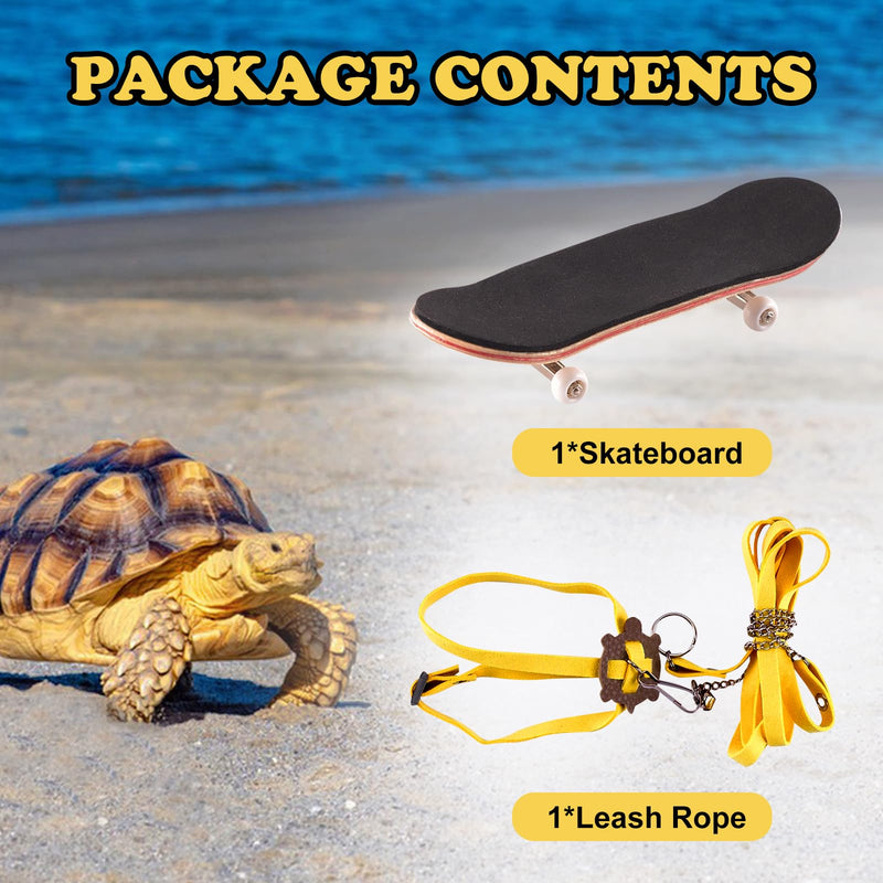 Tortoise Leash and Training Skateboard Toy, Mini Skateboard and Adjustable Harness for Turtle, Funny Tortoises Toys Accessories for Tortoise, Lizard, Small Animals (Yellow) Yellow - PawsPlanet Australia