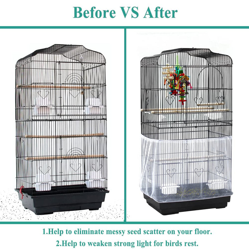 ASOCEA Bird Cage Seed Cather,Universal Adjustable Birdcage Cover Skirt Nylon Mesh Netting Parrot Parakeet Macaw African Round Square Cages Cover White - PawsPlanet Australia