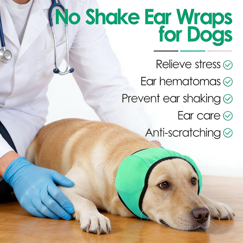 Dog Ear Muffs for Noise Protection, Soft Quiet Dog Ear Headband, Dog Ear Covers for Anxiety Relief, Calming No Flap Ear Wraps for Dog Hematoma Fireworks Thunderstorms Bathing Grooming Green Large