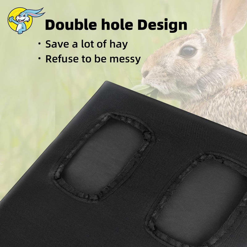 Rabbit Hay Feeder Bag Guinea Pig Hay Feeder Storage with 2 Holes Bunny Feeding Bag Small Animal Pets Hanging Hay Feeder for Chinchilla Bunny Hamsters Oxford Fabric Cloth Hay Bag for Animals (Black)