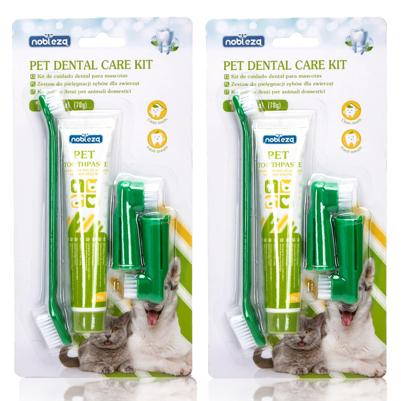 Nobleza 2 Pack Dog Toothbrush and Enzymatic Toothpaste Kit with 2 x Finger Toothbrush for Clean Pet Teeth, Eliminate Bad Breath, Remove Plaque and Tartar, Improve Gums Health and Pet Oral Hygiene Care Green 1 count (Pack of 2)