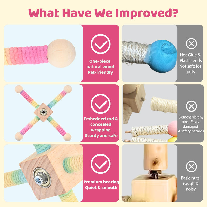 Bird Toy Spinning Perch for Parakeet Cockatiels, Cage Interactive Wooden Stand for Budgies Conures, Cage Accessories Enrichment Toys for Small Medium Parrots Lovebird Parrotlet - PawsPlanet Australia