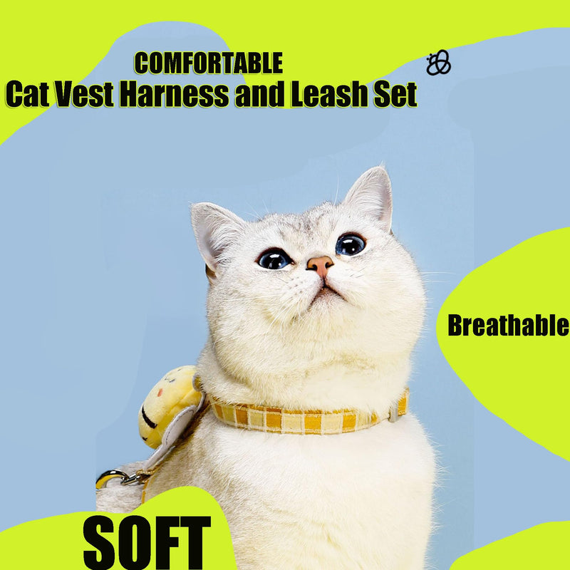 Cat Harness & Leash Set, Cats Escape Proof - Adjustable Kitten Harness for Large Small Cats, Cute Bee Plaid Lightweight Soft Petsafe Harness (Yellow Plaid Bee, M (for 7.0-16.5lb)) M (for 7.0-16.5lb) Yellow Plaid Bee - PawsPlanet Australia