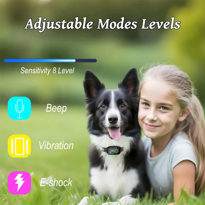 Auto Stop Barking Collar Smart Anti Barking Collar Beep/Vibration/E-Shock Modes Level 8 Sensitivity Rechargeable Training Dog Collar for Large Medium Small Dogs - PawsPlanet Australia