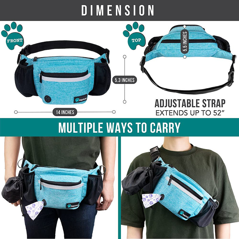 PetAmi Dog Fanny Pack, Treat Pouch for Dog Walking, Training, Built in Poop Bag Dispenser, Water Bottle Holder, Collapsible Bowl, Pet Treat Waist Belt for Hiking, Running, Kibbles (Turquoise) Sea Blue - PawsPlanet Australia