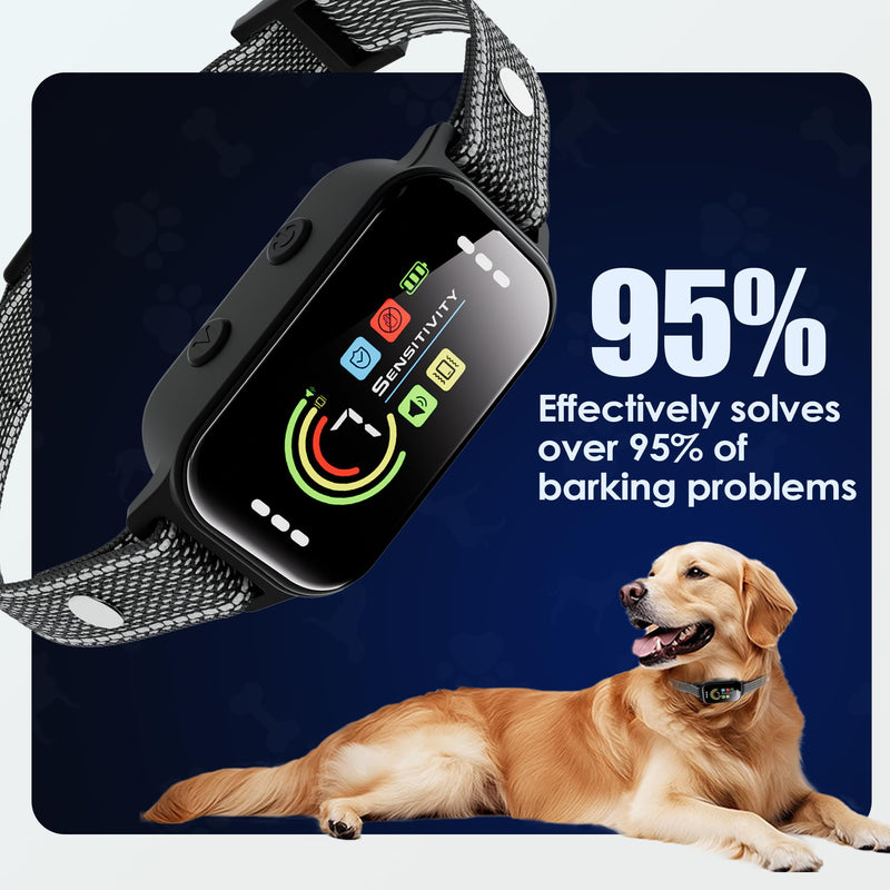 JEUJE Dog Bark Collar,Bark Collar for Large Medium Small Dogs 8-120lbs, AUTO Barking Collar, Bark Training Collar with 7-Level Sensitivity + 5 Safety Modes Humane Training System Black