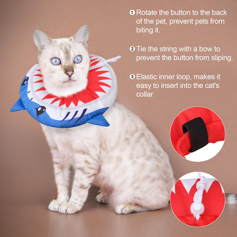 BEAUTYZOO Cat Cone Collars Soft, Cat Recovery E Collars After Surgery to Stop Licking, Adjustable Elizabeth Circle Collar Cute Pet Donut Pillow for Cats Kitten Small Dogs,Cute Shark Small (Neck Girth: 5"-10")