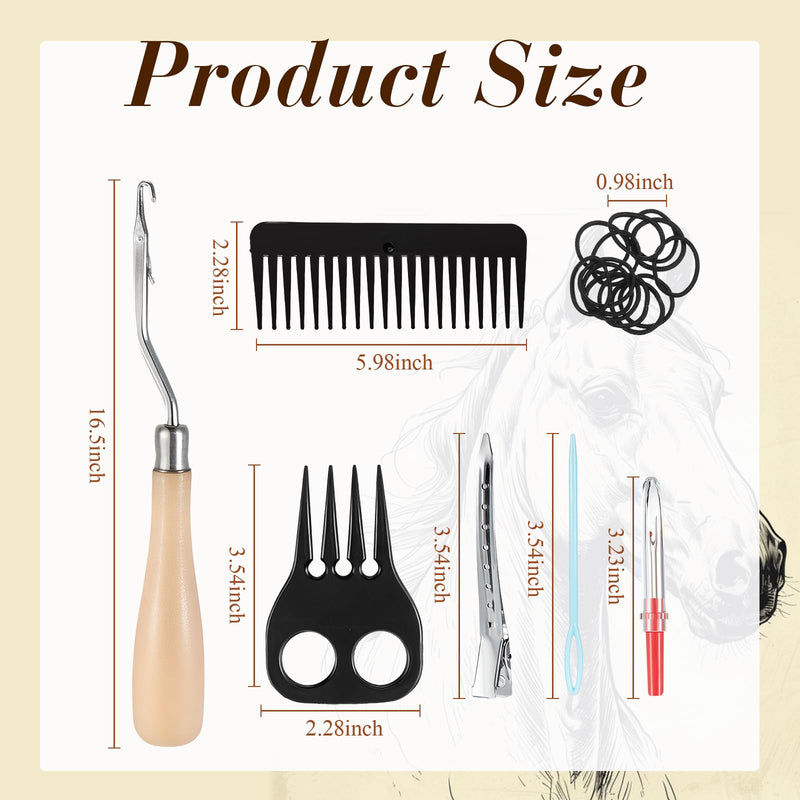 9 Pcs Horse Braiding Kit with Belt Mane Horse Braiding Kit Include Removable Belt with Rug Hook Pin Brush Thread Cutter Comb Hair Clip and Rubber Bands for Western Horse Party(Black) Black - PawsPlanet Australia