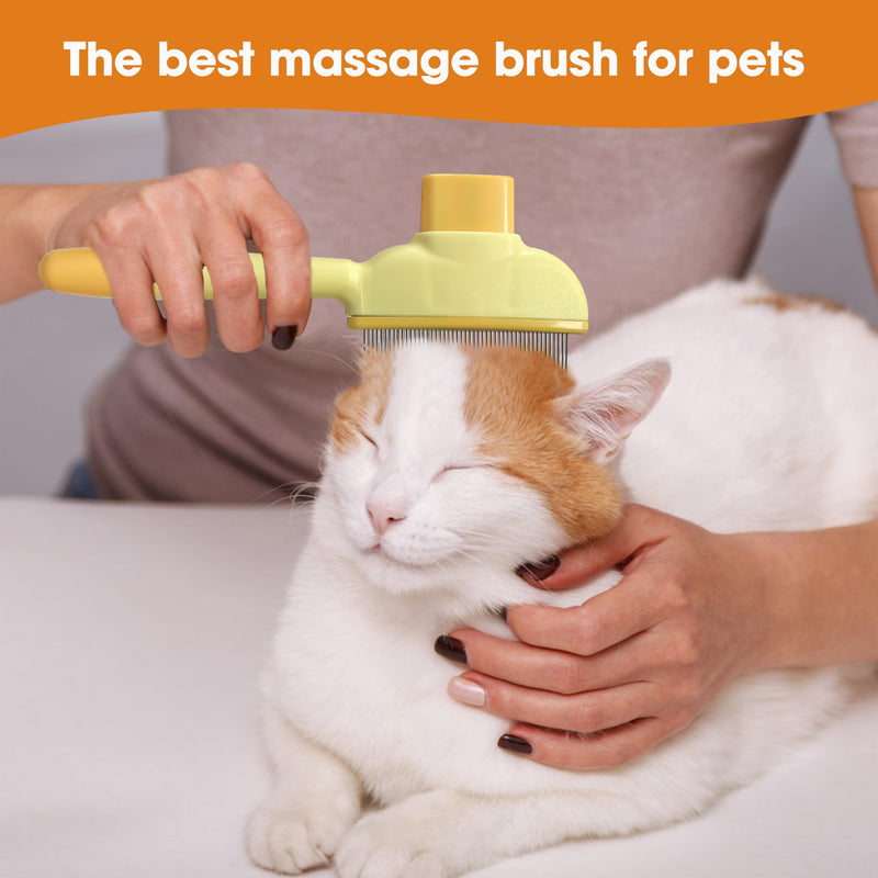 Cat Hair Brush & Dog Brush, Deshedding Brush for Long or Short Haired Pets, Removes Loose Fur, Durable Stainless Steel & ABS Design (yellow 2pcs) yellow 2pcs