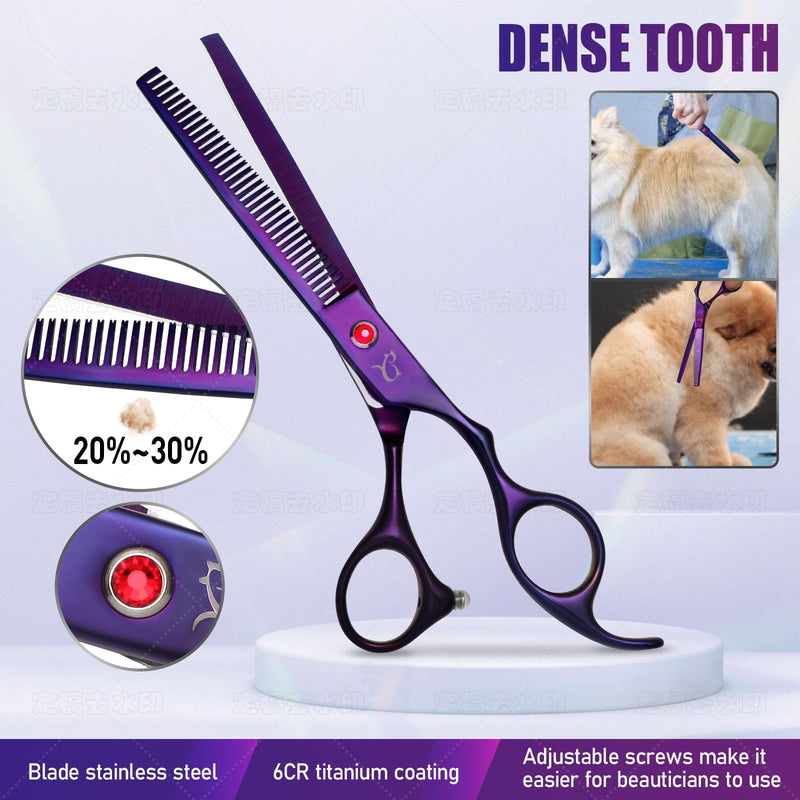 Dog Grooming Scissors,Purple Scissors Curved Scissors with Safety Round Tips,Sharp and Durable 6 in 1 Dog Scissors for Grooming - PawsPlanet Australia