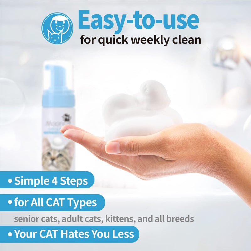 Mooncat Waterless Shampoo & Brush Kit for Longhair Cats | Complete Grooming System for Detangling, Deshedding & Matted Fur | Licking Safe No-Rinse Foam with Gentle Silicone Massager - Made in Taiwan long hair - PawsPlanet Australia