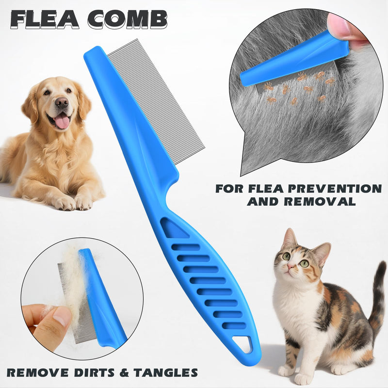 3PCS Pet Grooming Rake & Metal Comb & Flea Comb for Cats and Dogs, Double-Sided Dematting Tool, Extra-Wide Deshedding Dog Brush for Long Hair to Effectively Remove Tangles, Knots and Mats (Blue) A-Blue - PawsPlanet Australia