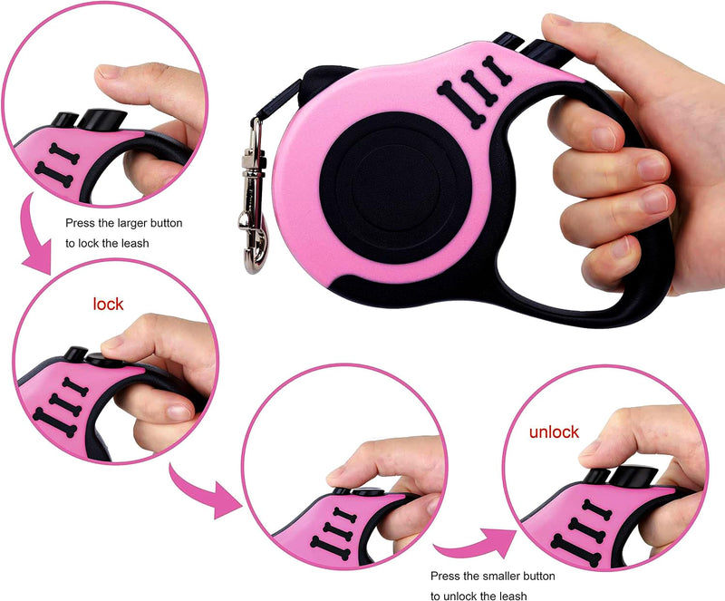 PETIMP Retractable Dog Leash Lightweight 16FT Leash, with Folding Bowl,Dispenser,Waste Bags, for Small Medium Dogs(Pink) PINK - PawsPlanet Australia