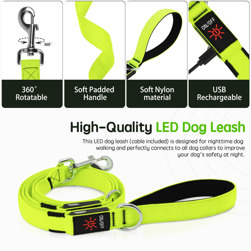 Light Up Dog Leash, 6 Ft LED Leashes Rechargeable, Nylon Reflective Lead with Padded Handle for Night Walking, Safety Glow Lights for Large Medium Small Dogs(Green, 6 Ft) Green - PawsPlanet Australia