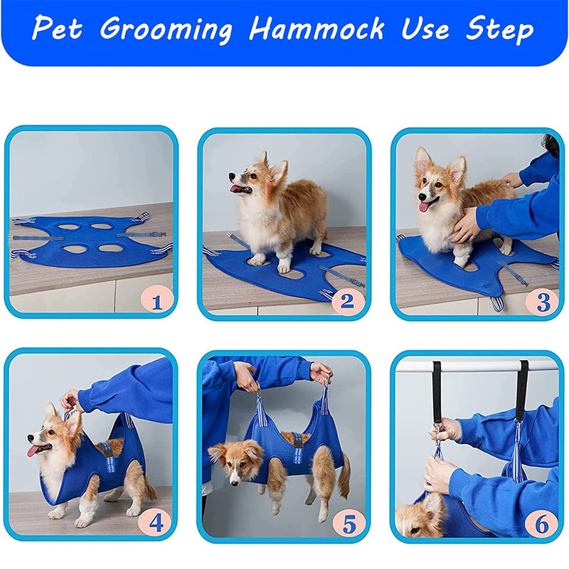 FEEGO Pet Grooming Hammock for Small Dogs & Cats, Dog Grooming Hammock, Pet Grooming Sling, Dog Grooming Harness, Pet Nail Clip Bag for Grooming, Cat Grooming Sling for Trimming Nail and Ear/Eye Care XXS (4-6) inch Blue - PawsPlanet Australia