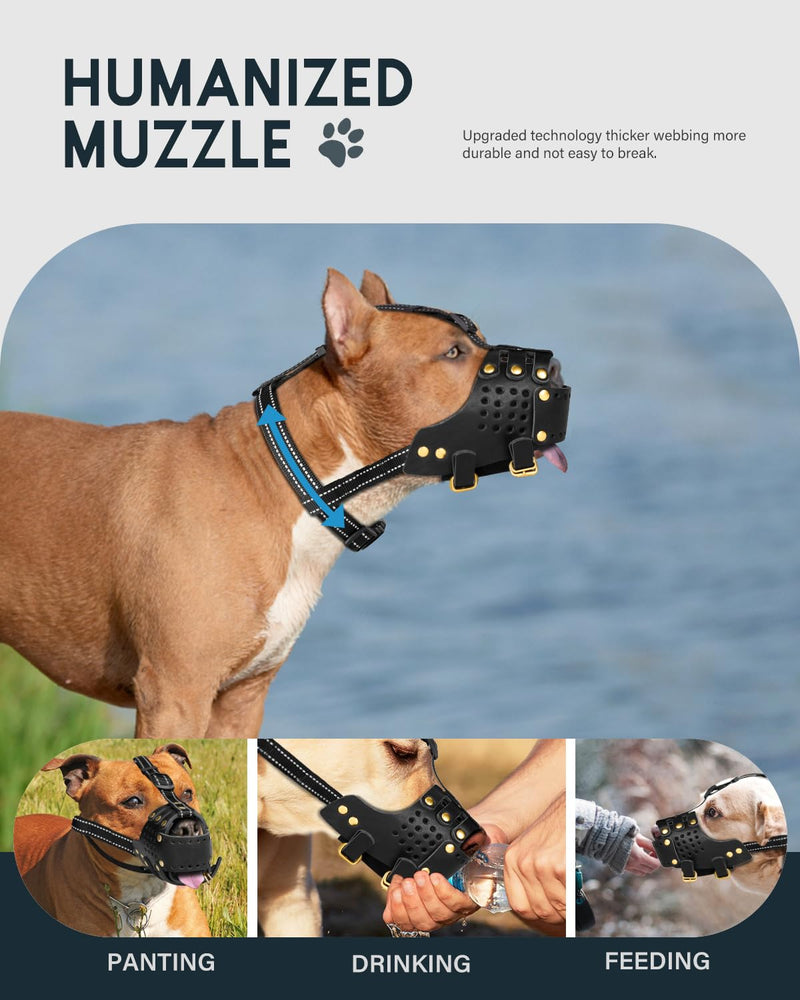 Dog Muzzle, Leather Basket Soft Muzzles Medium Large Breeds, Pitbull Dog Muzzle Amstaff Muzzles Staffordshire Terrier, German Shepherd Dalmatian Doberman Adjustable Breathable Muzzles for Dog (L) L