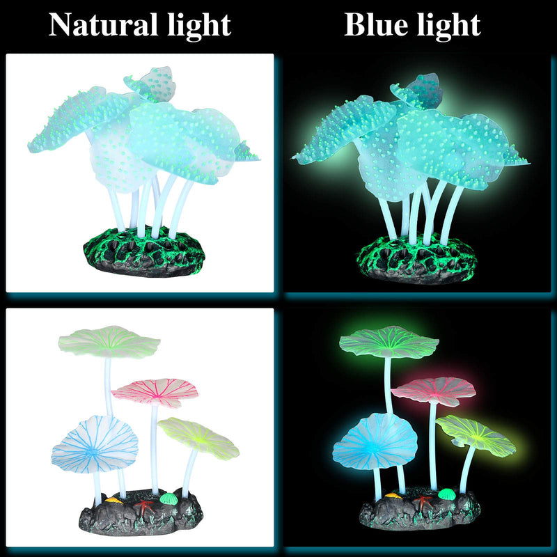 Frienda 8 Pieces Glowing Fish Tank Decorations Plants with 2 Style Glowing Kelp, Sea Anemone, Simulation Coral, Jellyfish, Lotus Leaf, Mushroom for Aquarium Fish Tank Glow Ornament - PawsPlanet Australia