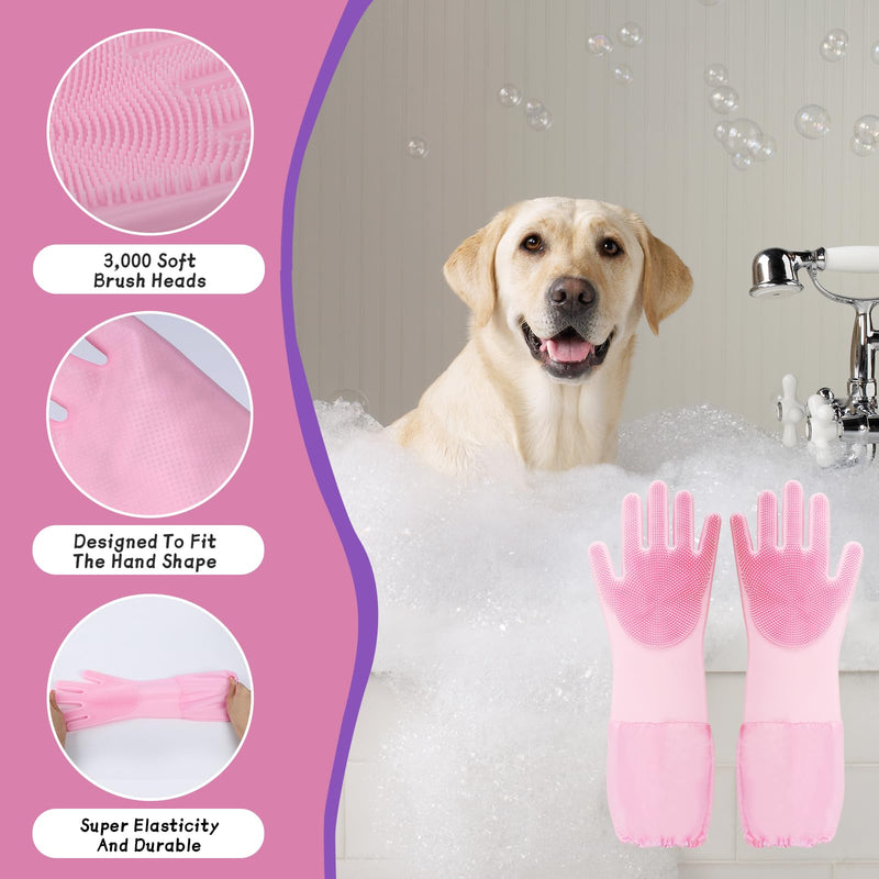 Dog Washing Gloves Finger Toothbrush,2-in-1 Pet Shower Set,Dog Bath Gloves with Extended Length,Comfortable Pet Washing Gloves for Gentle Bathing Efficient, Multifunctional Silicone(Pink) - PawsPlanet Australia