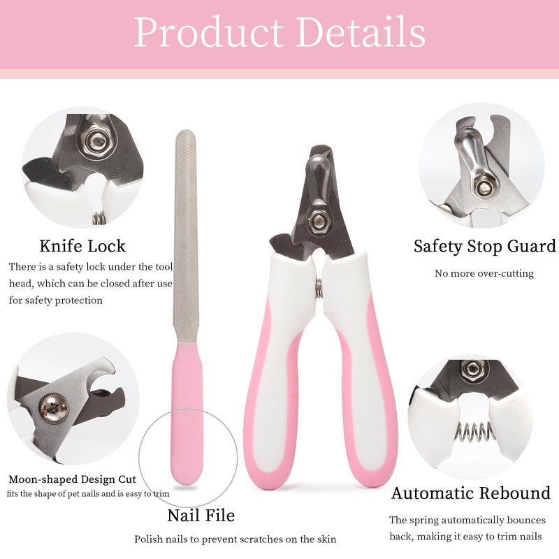 Small Dogs Nail Clippers, Multi-Pet Safety Rabbits Cats Professional Grooming Tool with Nail File (Pink) Pink - PawsPlanet Australia