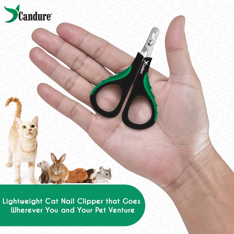 Candure Cat Nail Clippers for Indoor Cats, Rabbits, Hamsters, Birds with Precise Angled Edges to Ensure Easy & Safe Trimming Stainless Steel Cat Nail Trimmer for At-Home Cat Grooming Dark Green Small