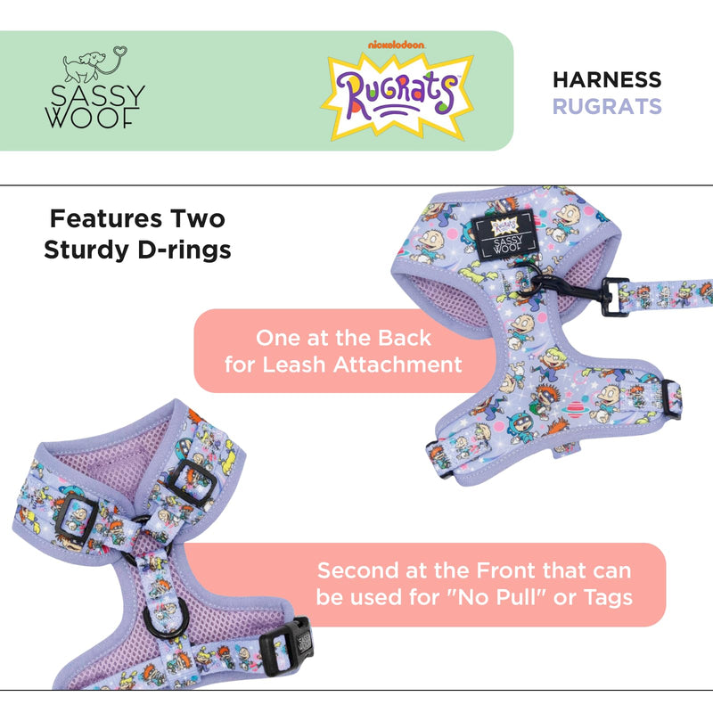 Sassy Woof Dog Adjustable Harness - Nickelodeon Rugrats™ - S, Breathable Mesh, No Pull Design with Two D-Rings, Patented Design, Perfect for Small Dogs and Puppies - Officially Licensed - PawsPlanet Australia