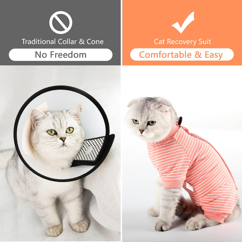 HEYWEAN Cat Recovery Suit Cats Vest Bodysuit After Surgery Stripes Long Sleeve Cat Onesies for Kitten Medical Care Cone Collar Alternatives Pet Surgical Shirt Cats Clothing Pajama Suit Orange Stripes M