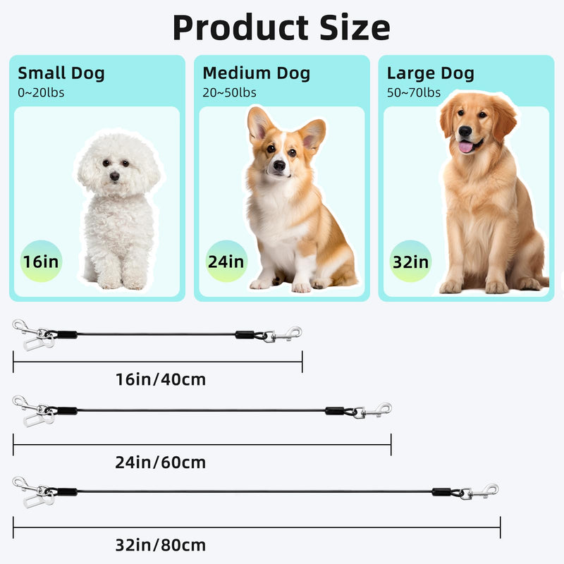 Dog Seat Belt for Car, 16" Chew-Proof Coated Wire Dog Car Leash Seat Belt, Dog Leash with Buckles and Latch, Safety Harness for Small, Medium, Large Dog or Cat, Travel, Black, 2 Pack 2 Pack Black 16 inch/40 CM - PawsPlanet Australia