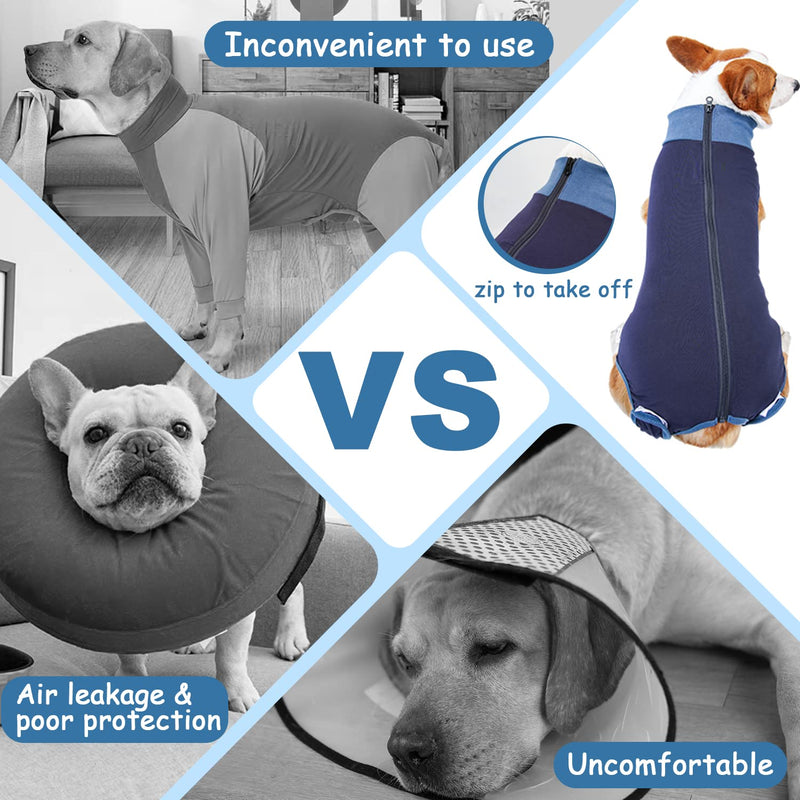 Breathable Dog Surgery Recovery Suit for Male/Female, Professional Dog Recovery Onesie with Zipper After Spay Abdominal Wounds, Anti Licking Cone E-Collar Alternative for Small Medium Large Dog Blue L【Back:17.7"—21.6" Weight:27—44LB】 - PawsPlanet Australia