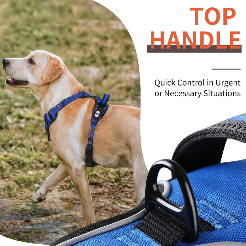 kazazoo Dog Harness, No-Pull Pet Breathable Harness, Adjustable Soft Padded Dog Vest with 2 Leash Clips, Reflective No-Choke Pet, Easy Control Handle for Large Dogs, Blue, L Ocean Blue - PawsPlanet Australia