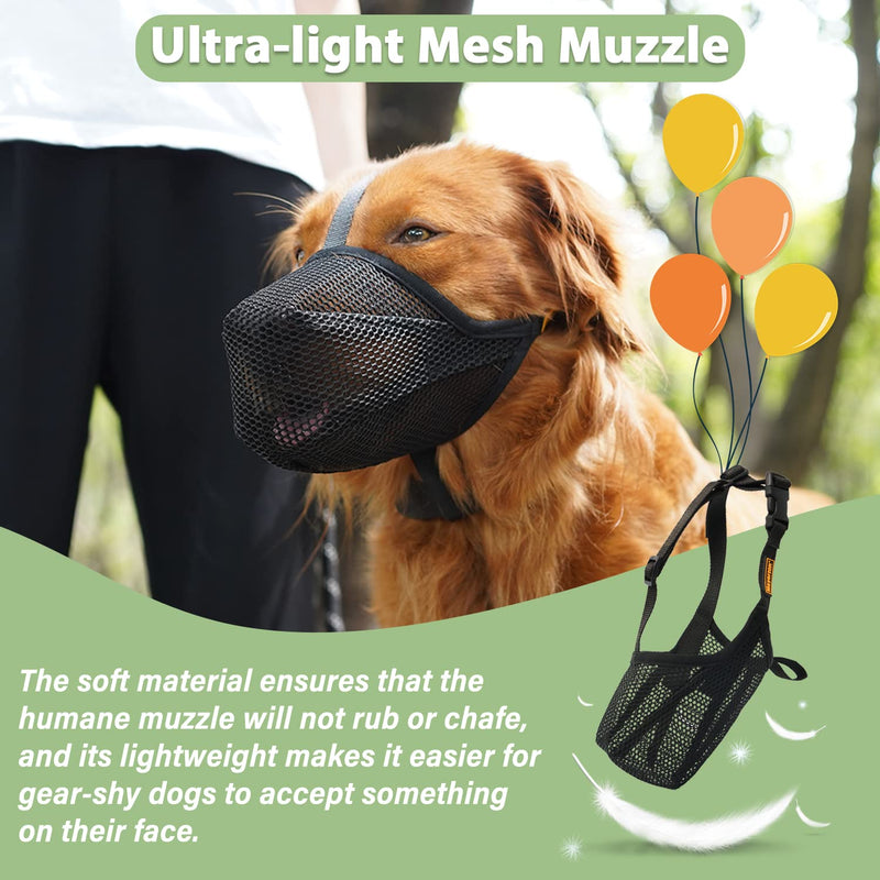 Mayerzon Dog Muzzle, Soft Mesh Muzzle for Small Medium Large Dogs, Adjustable Puppy Muzzles for Scavenging Biting Licking and Chewing, Allows Panting and Drinking Black L-(Snout:11"-12¼")