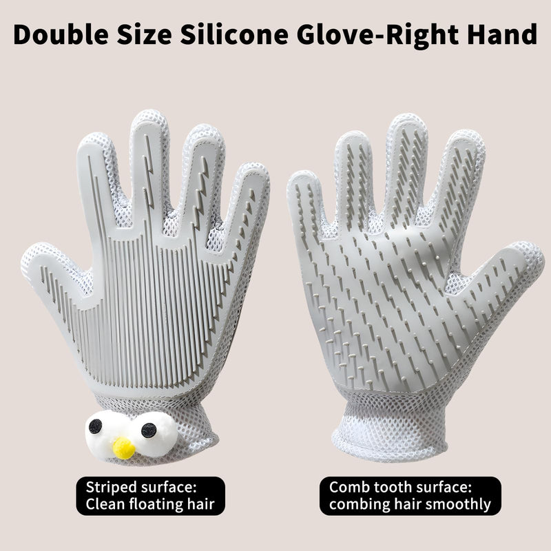 2 in 1 Pet Grooming Gloves - Cat and Dog Glove Brush, High Efficiency Pet Hair Removal Massage Glove, Clean Hair on Both Sides (Grey /1 Piece) Big Gray Eyes - PawsPlanet Australia
