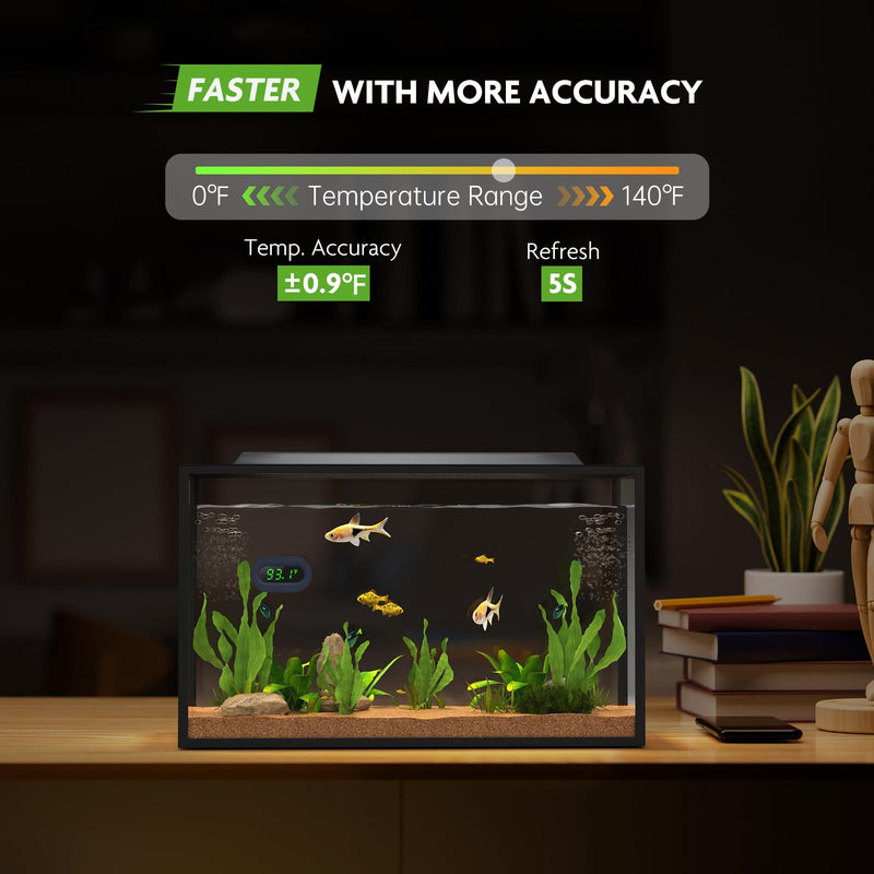 Aquarium Thermometer Digital, LED Display Fish Tank Thermometer Stick On Highly Accurate to ±0.9℉, Wireless Temperature Measurement for Fish, Betta, Aquatic, Replaceable Battery Green Display - PawsPlanet Australia