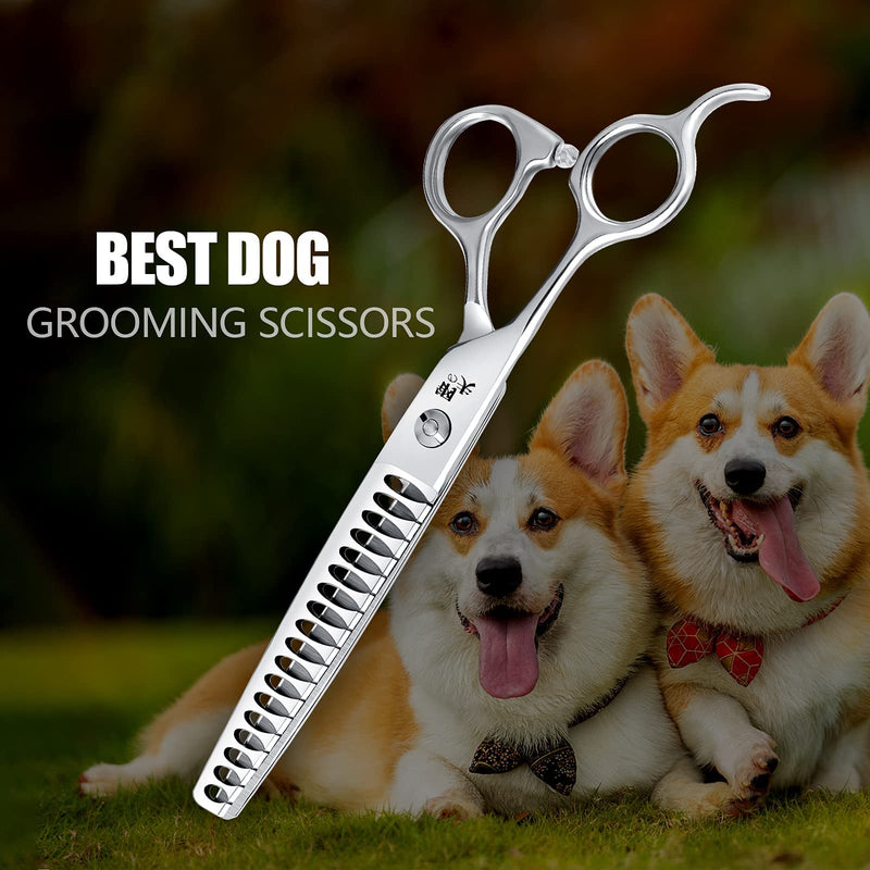 Dog Professional Grooming Scissors, Pets Body & Facial Trimmer, 7" Titanium Cat Thinning Shears, Stainless Steel with Round Tip for Long, Medium, Short, Thick, Wiry, Curly Hair 7" Devil Shear - PawsPlanet Australia