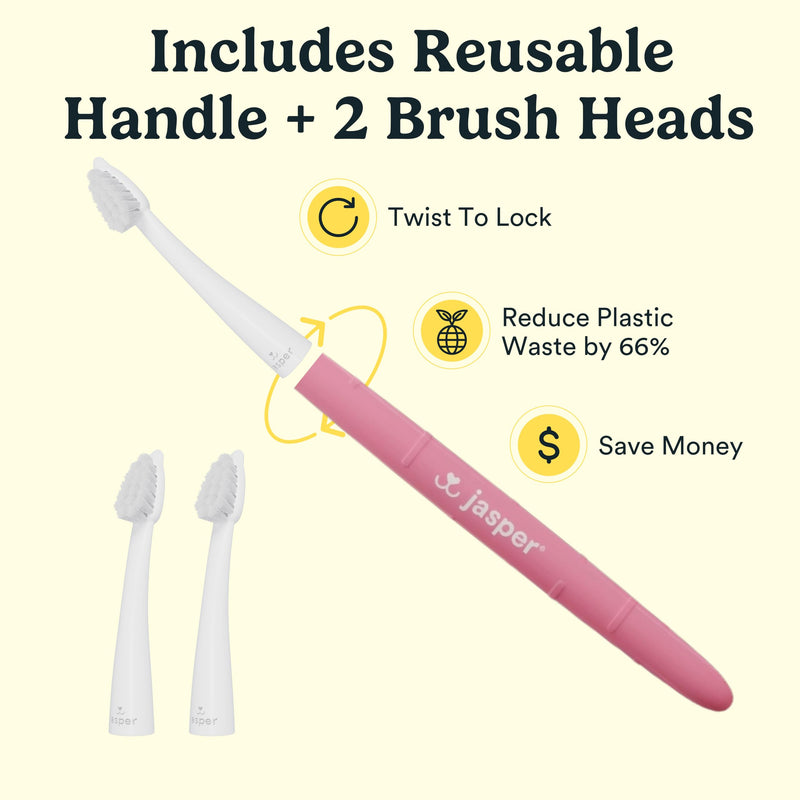 Jasper Microbrush Vet Approved Cat Toothbrush, Soft-Bristled Toothbrush Kit for Felines & Small Dogs, Non-Slip Handle with 2 Replaceable Tooth Brush Heads, Use with Cat Toothpaste, 2-Pack, Rose Pink Rose Pink 2 Pack