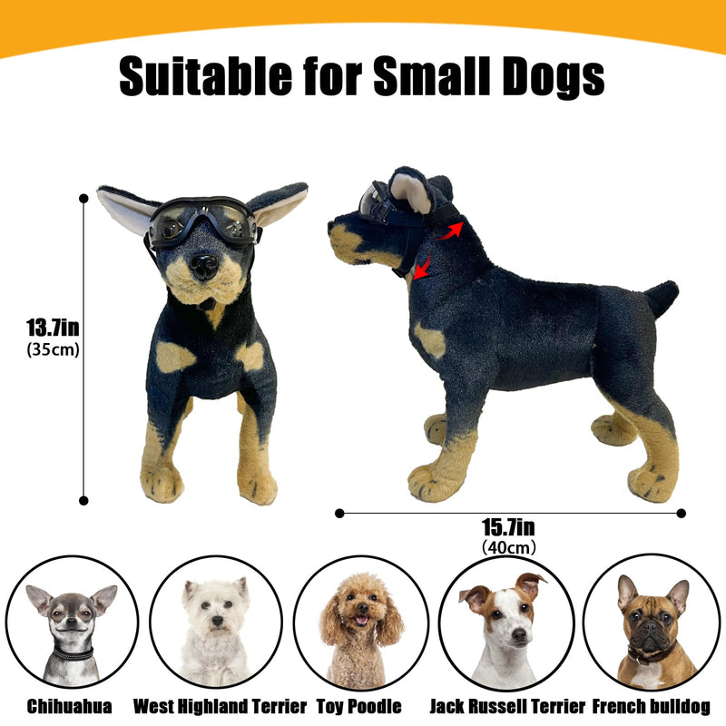 Dog Goggles Small Breed Dog Sunglasses with Adjustable for UV Protection Eyewear Doggy Doggie Puppy Glasses Anti-Fog Wind Dust Snowproof (Black Frame Transparent Lens) Black Frame Transparent Lens
