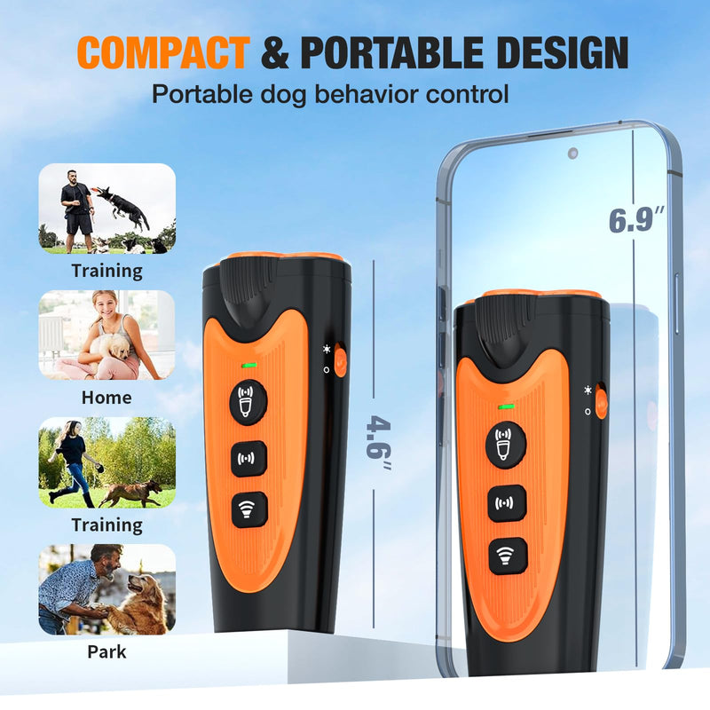 Dog Bark Deterrent Devices, 3X Ultrasonic Anti Barking Device for Dogs, 50 FT Range Stop Neighbors Dog Barks, Portable Dog Training Tool with Flashlight, Safe & Humane for Indoor Outdoor Use, Orange