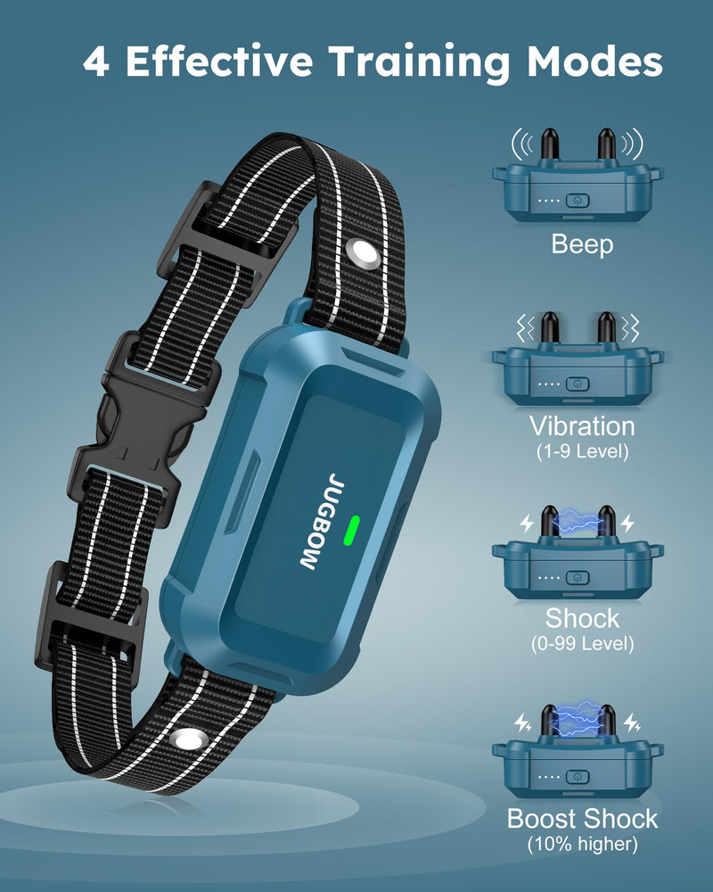 Jugbow Dog Shock Collar - 4200FT Dog Training Collar with Remote, IPX8 Waterproof Electric Collar with 4 Training Modes, Security Lock, Rechargeable e-Collar for Dogs 10-120lbs Blue - PawsPlanet Australia