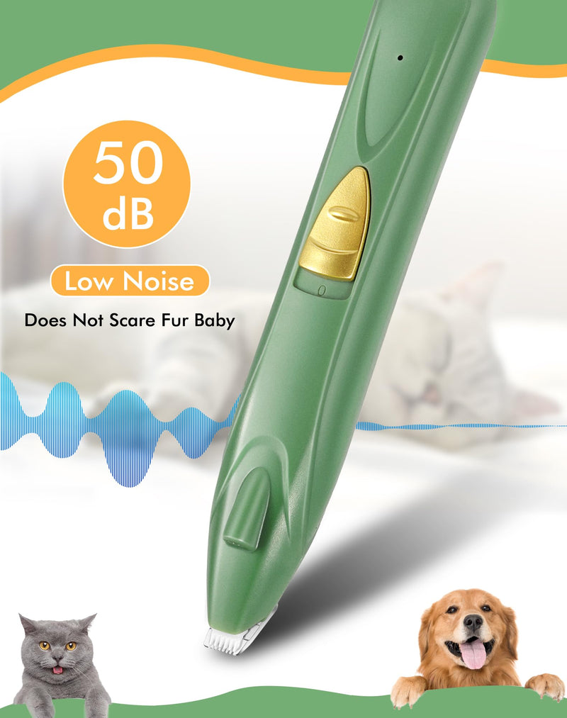 Dog Clippers for Grooming, Cordless Dog Grooming Kit for Small Dogs with LED Light, Rechargeable Low Noise Cat Hair Trimmer for Grooming Pet Hair Around Paws, Eyes, Ears, Face, Rump (Green) Green - PawsPlanet Australia