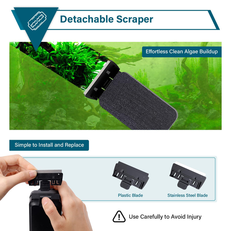 hygger Aquarium Magnetic Glass Cleaner, Algae Scraper for Fish Tank Cleaning with Two Detachable Blade, Magnet Floating Design Scrubbing Brush Medium