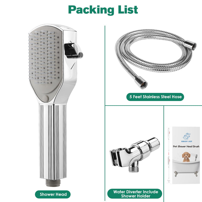 Dog Shower Attachment,Pet Washing Shower Sprayer with Stainless Steel Hose & Diverter Valve, 2 Mode Handheld Shower Head Brush, 3-in-1 Dog Shower Head for Bathing, Grooming, Massage - Indoor & Outdoor - PawsPlanet Australia