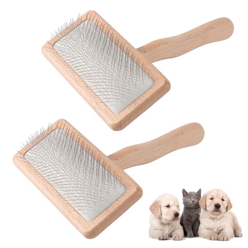 Wooden Wool Carder Hand Carders, Pack of 2 Gentle Soft Needle Brush, Slicker Brush for Dogs, Spiders and Weaves, Card Brushes for Needle Felting Wool 17x11.8+16x9.5cm