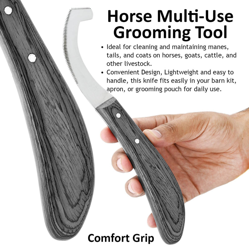 Pro Farrier Grooming Bugs Bot Knife– Stainless Steel Blade, Wooden Handle, Multi-Purpose Mane and Coat Cleaning Tool for Horses, Goats, and Cattle (Black) Black