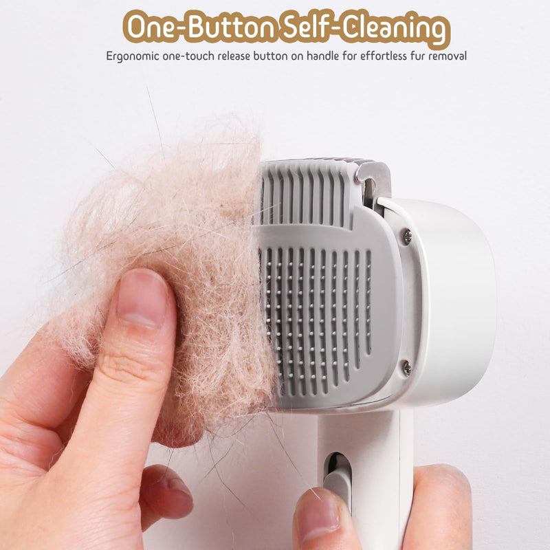 Dog & Cat Brush for Shedding, 2 in 1 Self Cleaning Deshedding Brush with Adjustable Bristle Length & Dematting Comb, Skin Friendly Grooming Tool for Long & Medium-Long Hair Pets Gray - PawsPlanet Australia