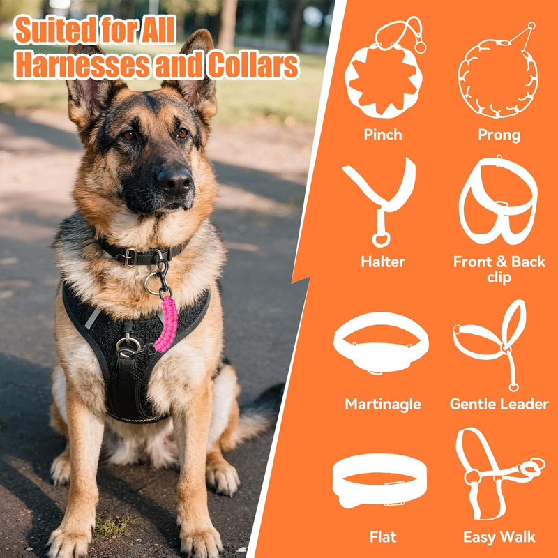 Dog Collar Safety Clip, Collar Companion, Handmade Backup Safety Strap, Double-Ended Clip Leash Connector, Suitable for Dog Harnesses, Prong, Pinch Collars (Pink, 1 Pack) Pink