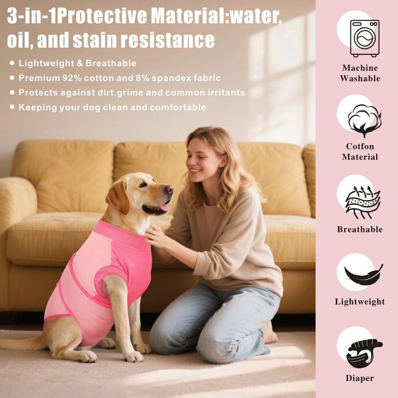 Idepet Dog Recovery Suit Female,Dogs Onesie Suit Surgery Male Breathable Pet Bodysuit for Spay Neuter E-Collar & Cone Alternative Surgical Suit Puppy Abdominal Anti Licking Wounds Shirt (Pink, XL) Pink