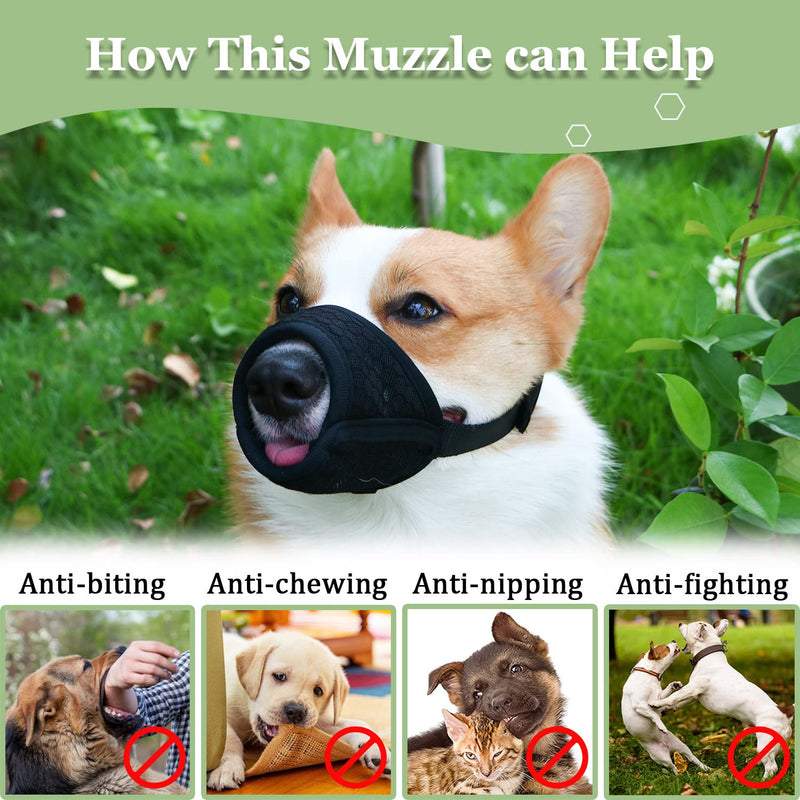 Mayerzon Dog Muzzle, Puppy Soft Mesh Muzzle for Small Medium Large Dogs Chihuahua Poodles Beagle Dachshund Corgis Labrador for Biting Chewing Grooming that Allows Panting Drinking(M, Black) M-(Snout 7¼”-8”) - PawsPlanet Australia